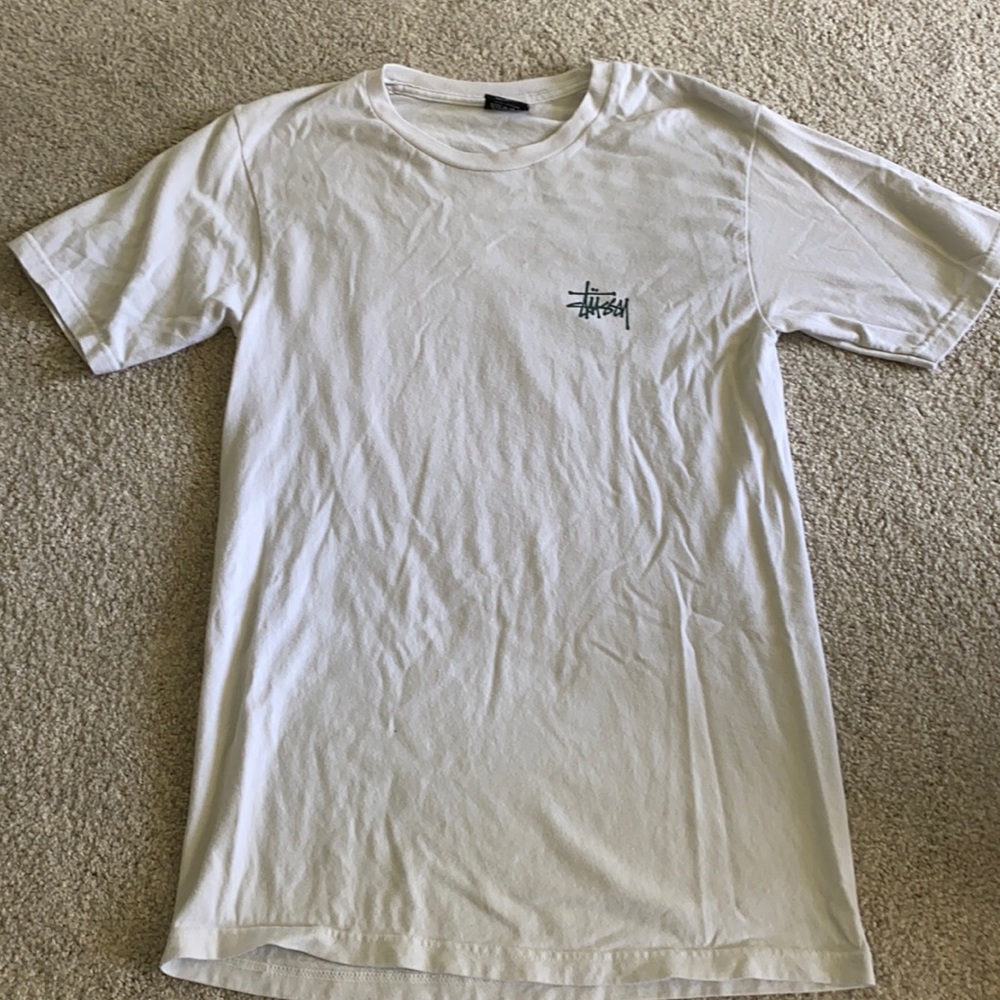 Stussy classic t-shirt light gray, green logo